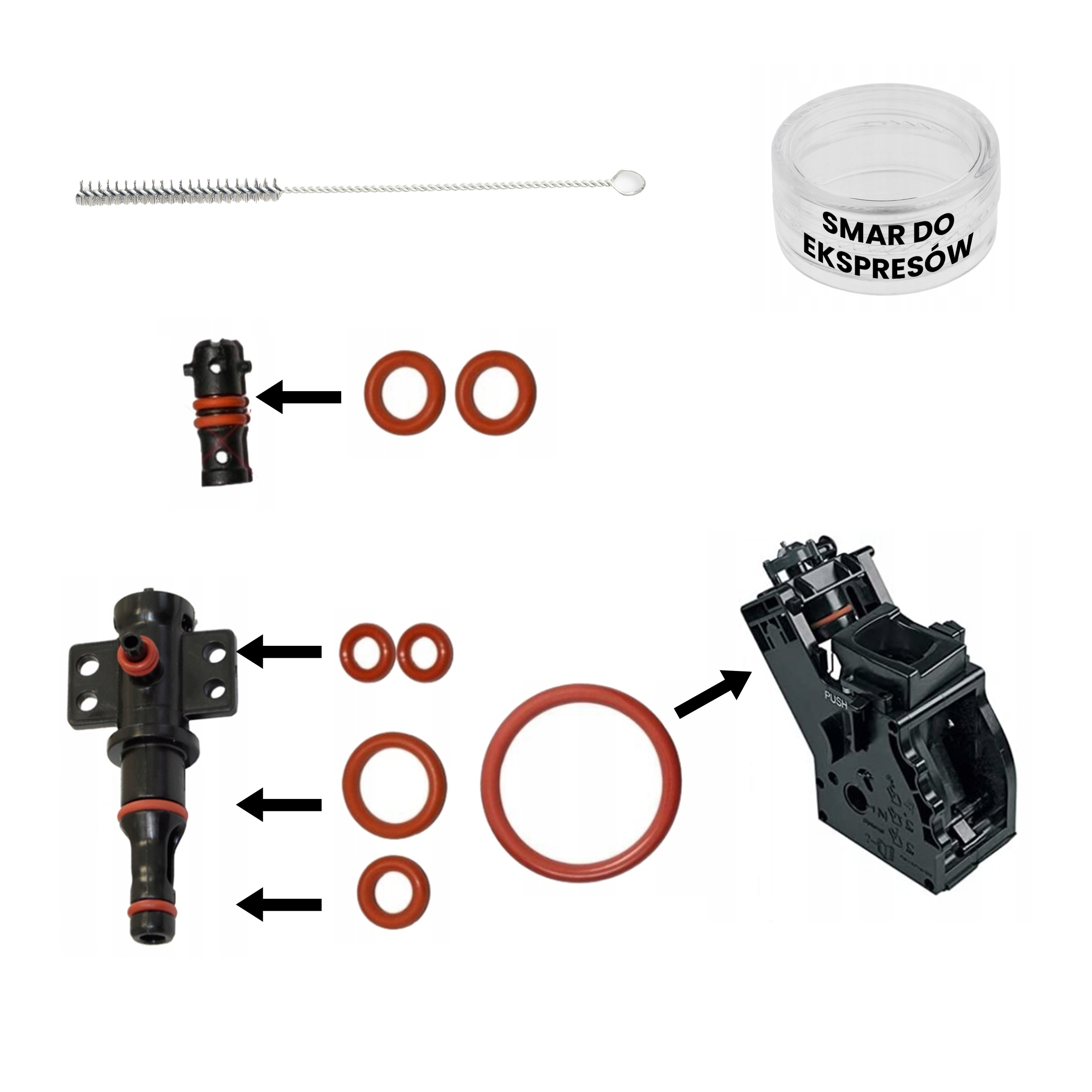 Zestaw komplet uszczelek+smar ekspres Saeco/ Philips LatteGo+ szczoteczka