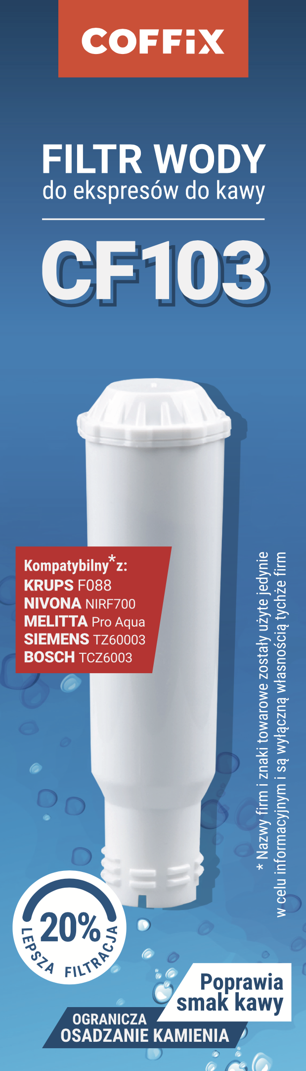 Filtr wody do ekspresu MELITTA NIVONA KRUPS SIEMENS BOSCH (zamiennik) COFFIX CF103 - obrazek 6