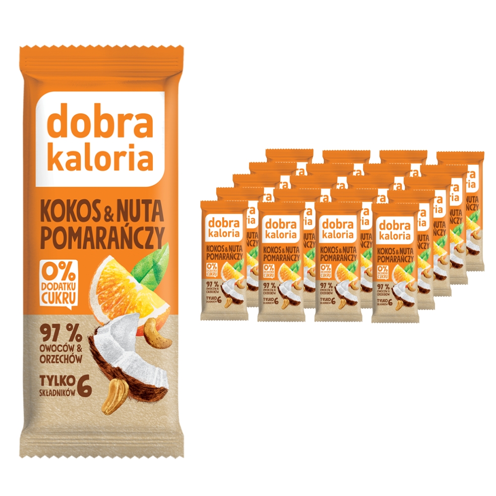 Baton owocowy kokos & nuta pomarańczy Dobra Kaloria 20szt