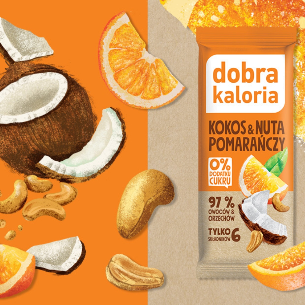 Baton owocowy kokos & nuta pomarańczy Dobra Kaloria 20szt - obrazek 2