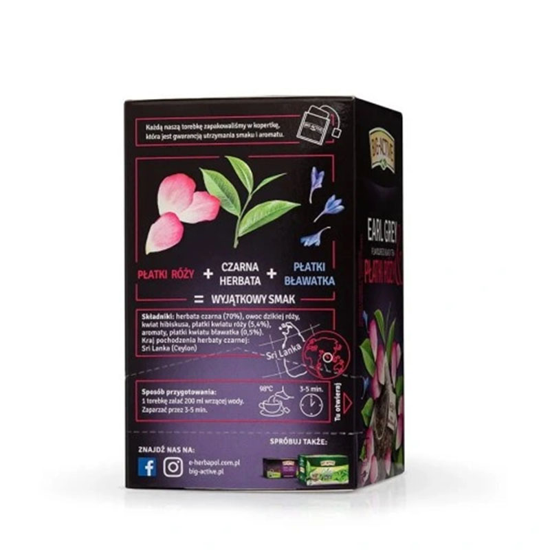 Herbata czarna Earl Grey & płatki róży Big-Active 20 torebek - obrazek 3