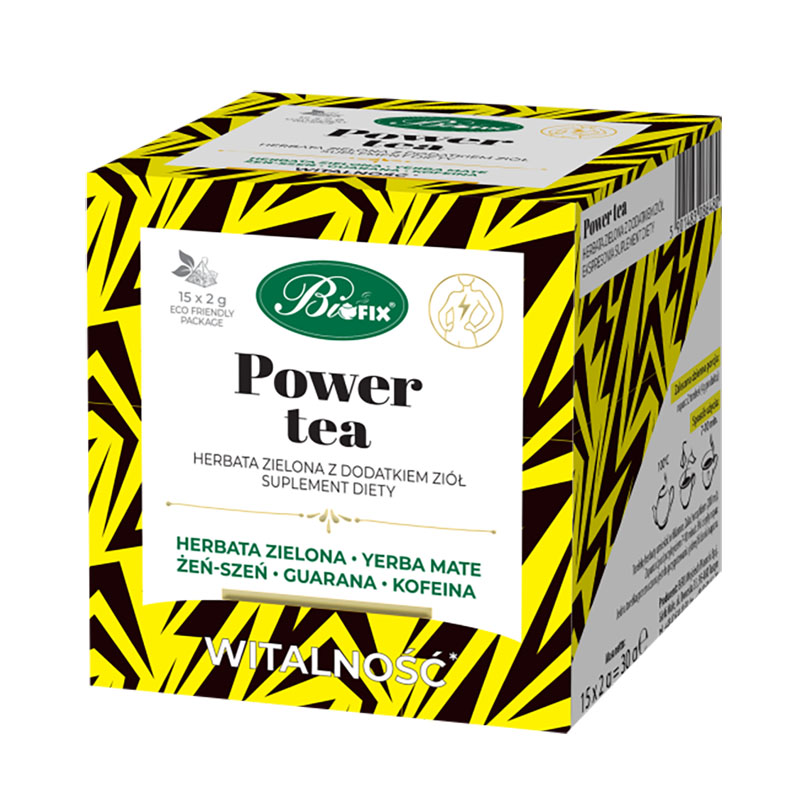 Herbata funkcjonalna Bi fix zielona Power Tea z Yerba Mate, żeń-szeniem, guaraną i kofeiną