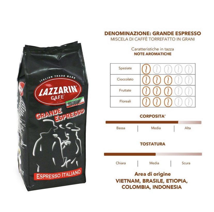 Kawa włoska ziarnista Lazzarin Grande Espresso 1kg - obrazek 4