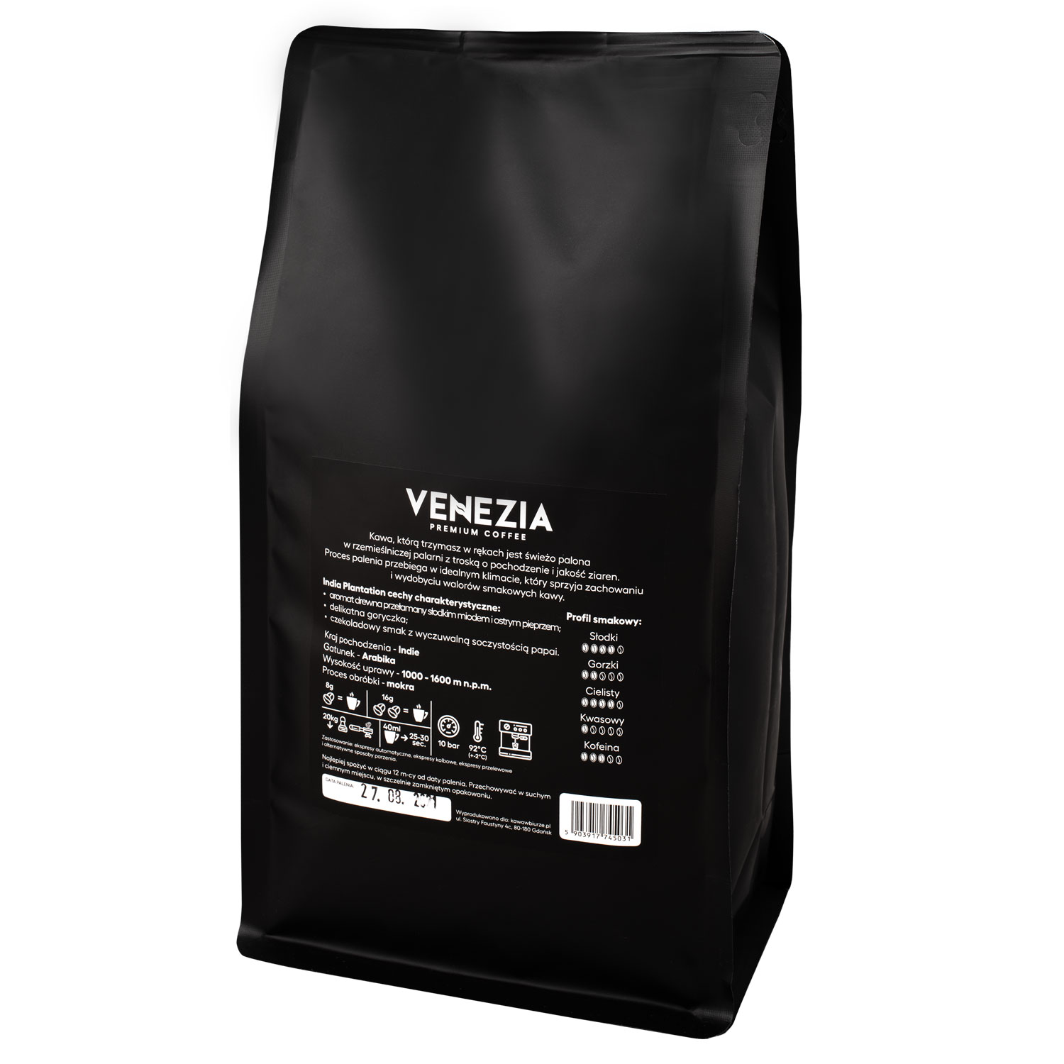 Kawa Ziarnista Venezia INDIA PLANTATION Świeżo Palona 2x500g - obrazek 3