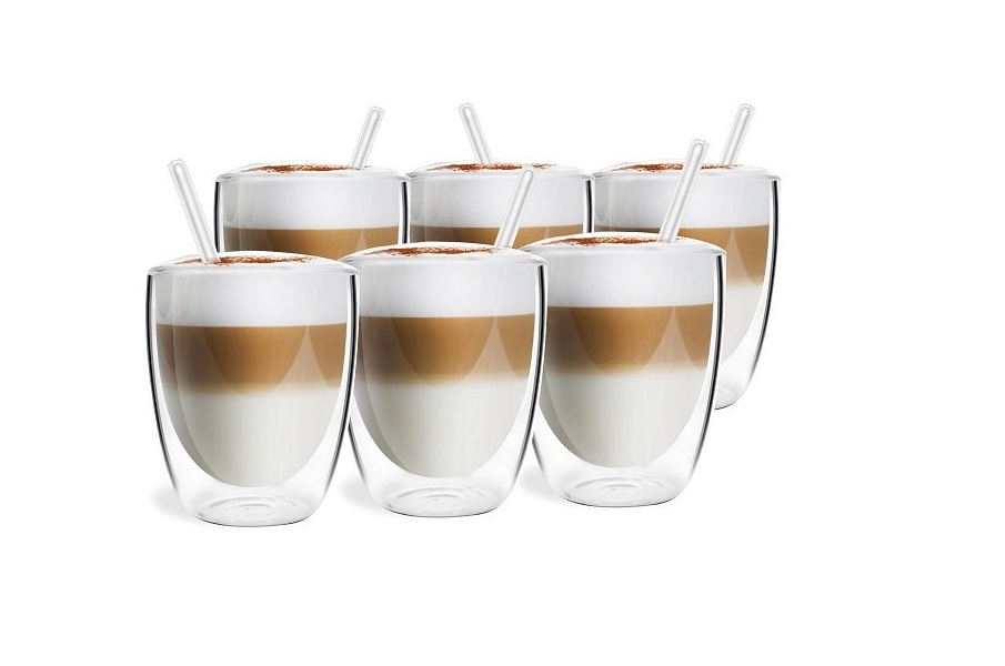 Szklanki termiczne 320 ml + szklane słomki w zestawie Vialli Design 6szt