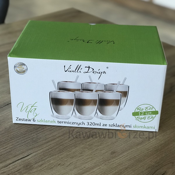 Szklanki termiczne 320 ml + szklane słomki w zestawie Vialli Design 6szt - obrazek 3