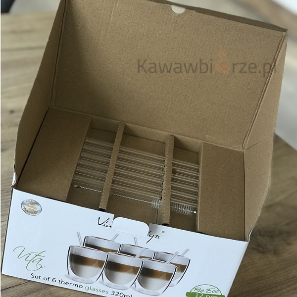 Szklanki termiczne 320 ml + szklane słomki w zestawie Vialli Design 6szt - obrazek 4