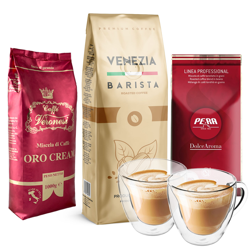 Zestaw kaw "Barista" 3kg - Venezia, Veronesi, Pera + szklanki GRATIS!
